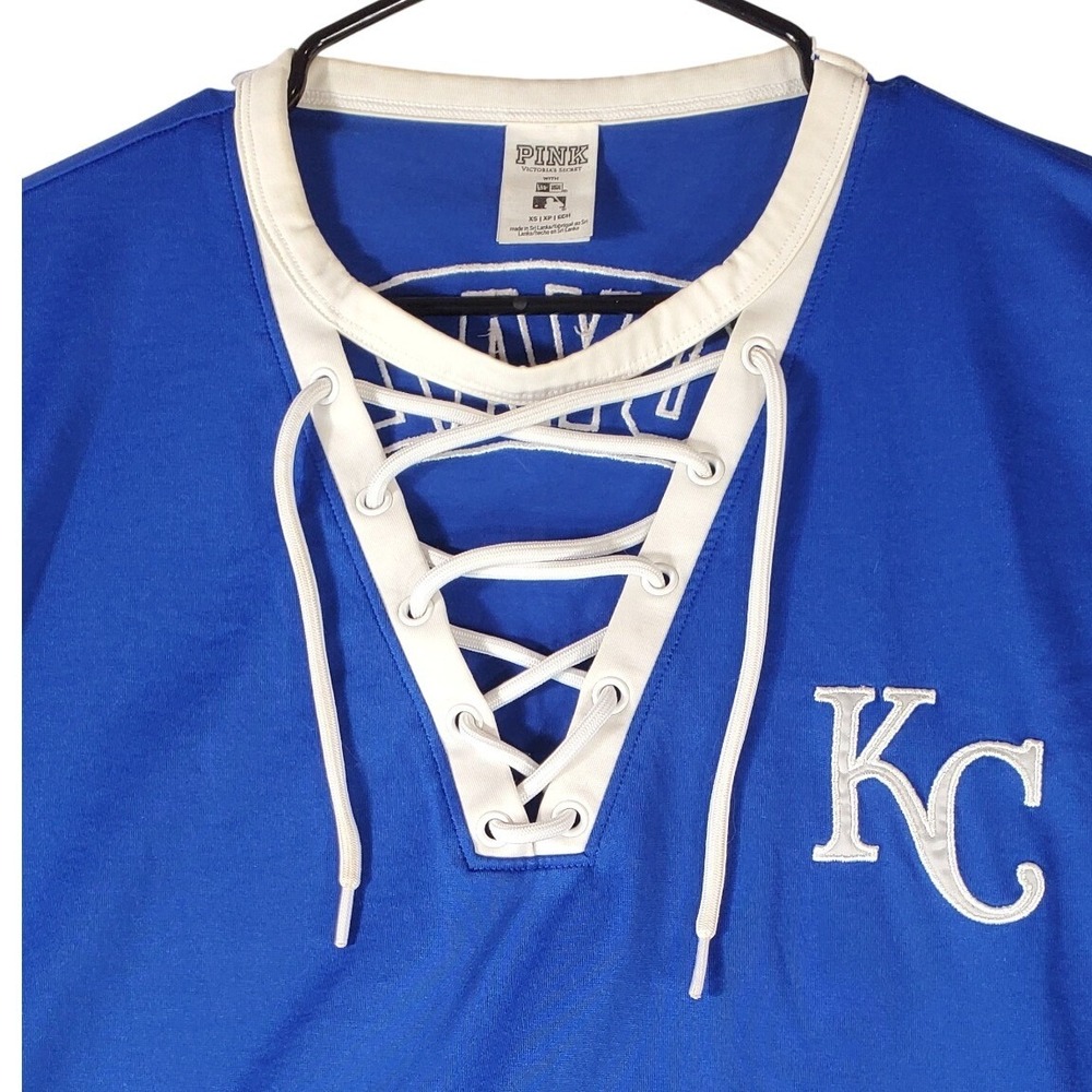 PINK Victoria's Secret MLB Kansas City Royals Lace Up Jersey Shirt Blue XS